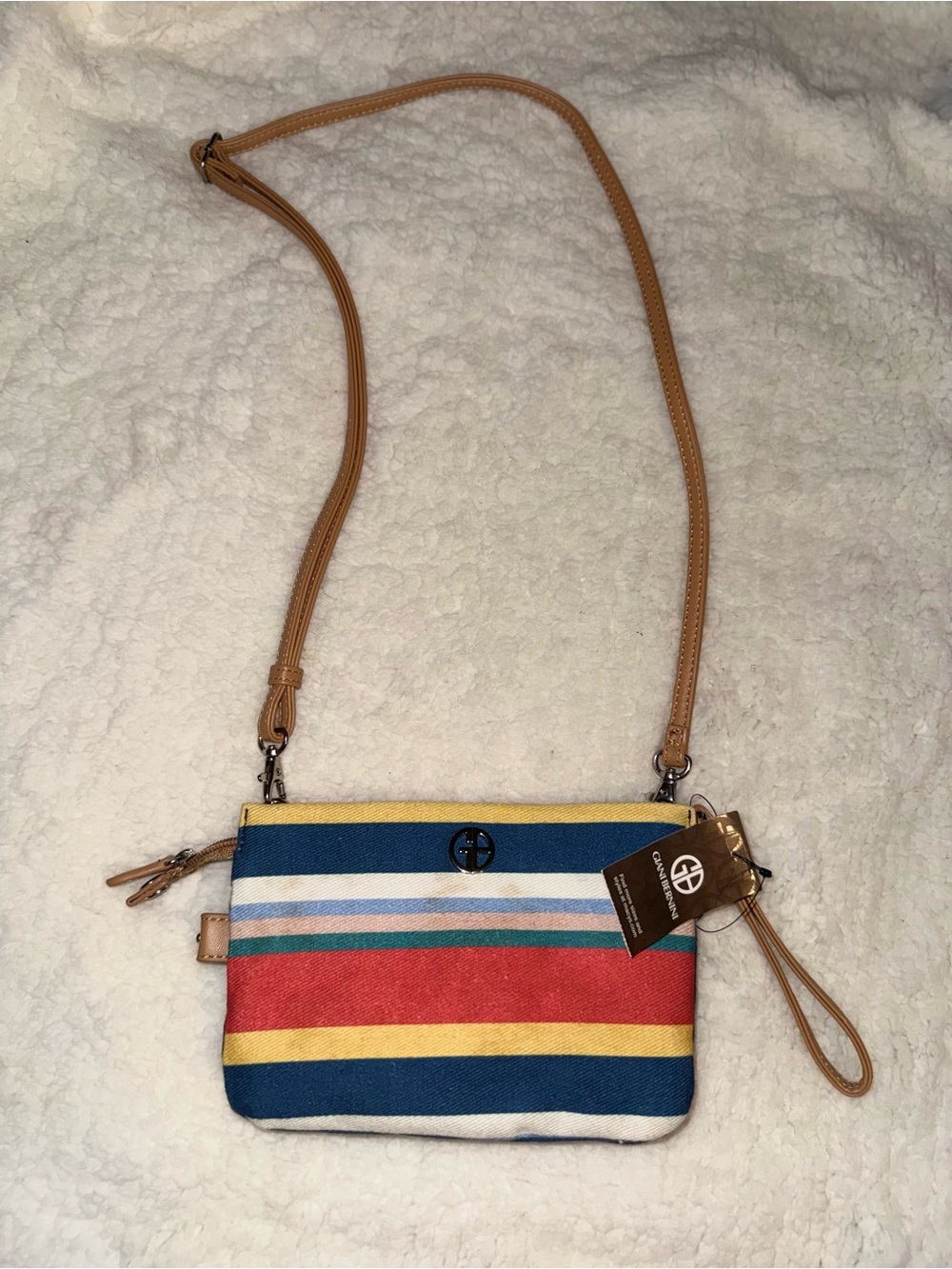 Giani Bernini Striped Canvas Crossbody in Red, Navy, Yellow, White